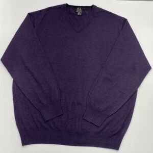 Jos. A. Bank Men's Deep Purple V-Neck Sweater 2XL 100% Italian Merino Wool